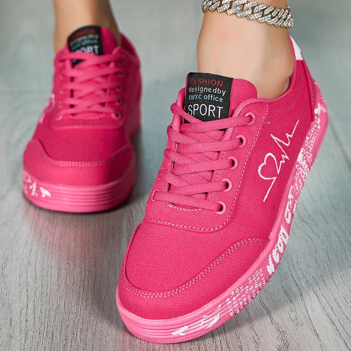 Heart Design Women's Lace Up Sneakers Soft Sole Platform Shoes