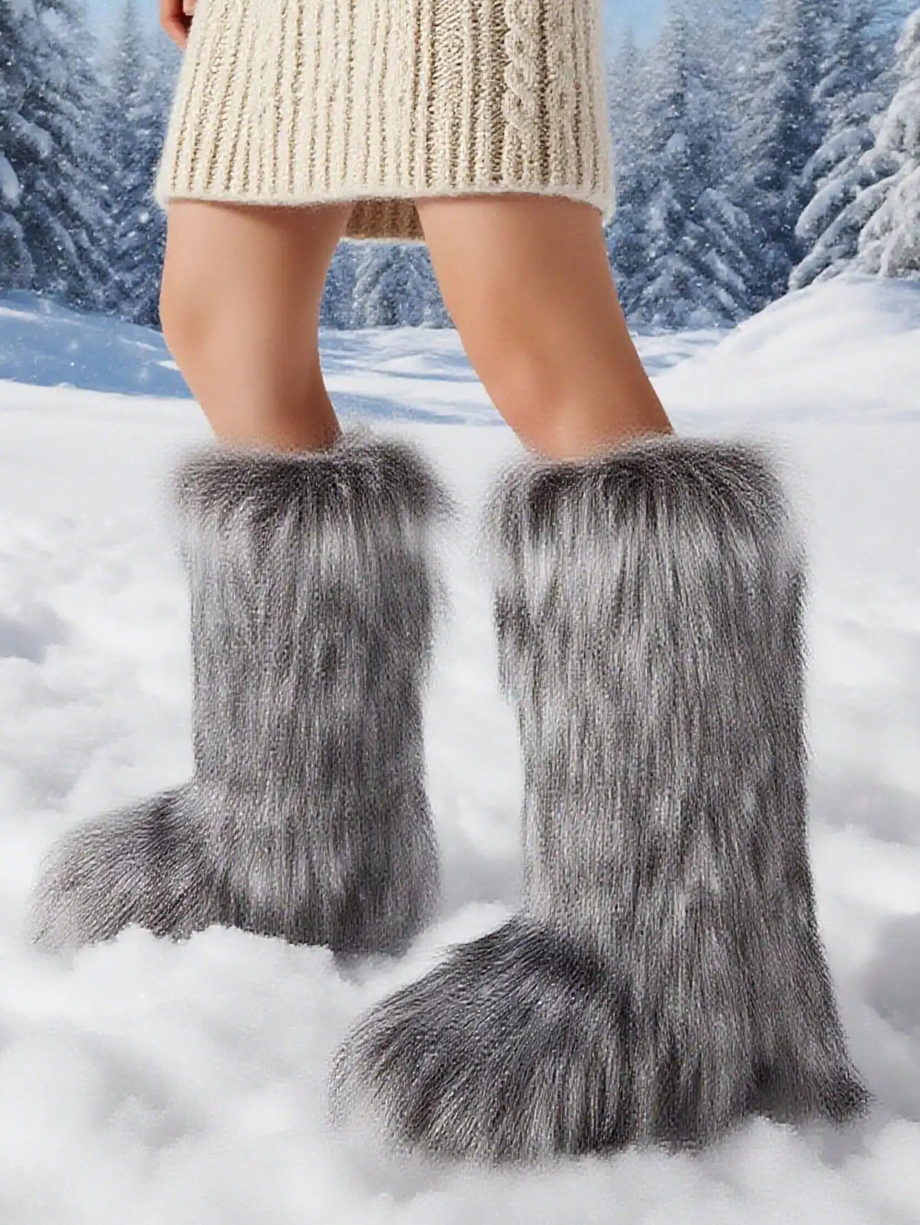 Furry Fluffy Women Snow Boots Warm Plush Winter Shoes