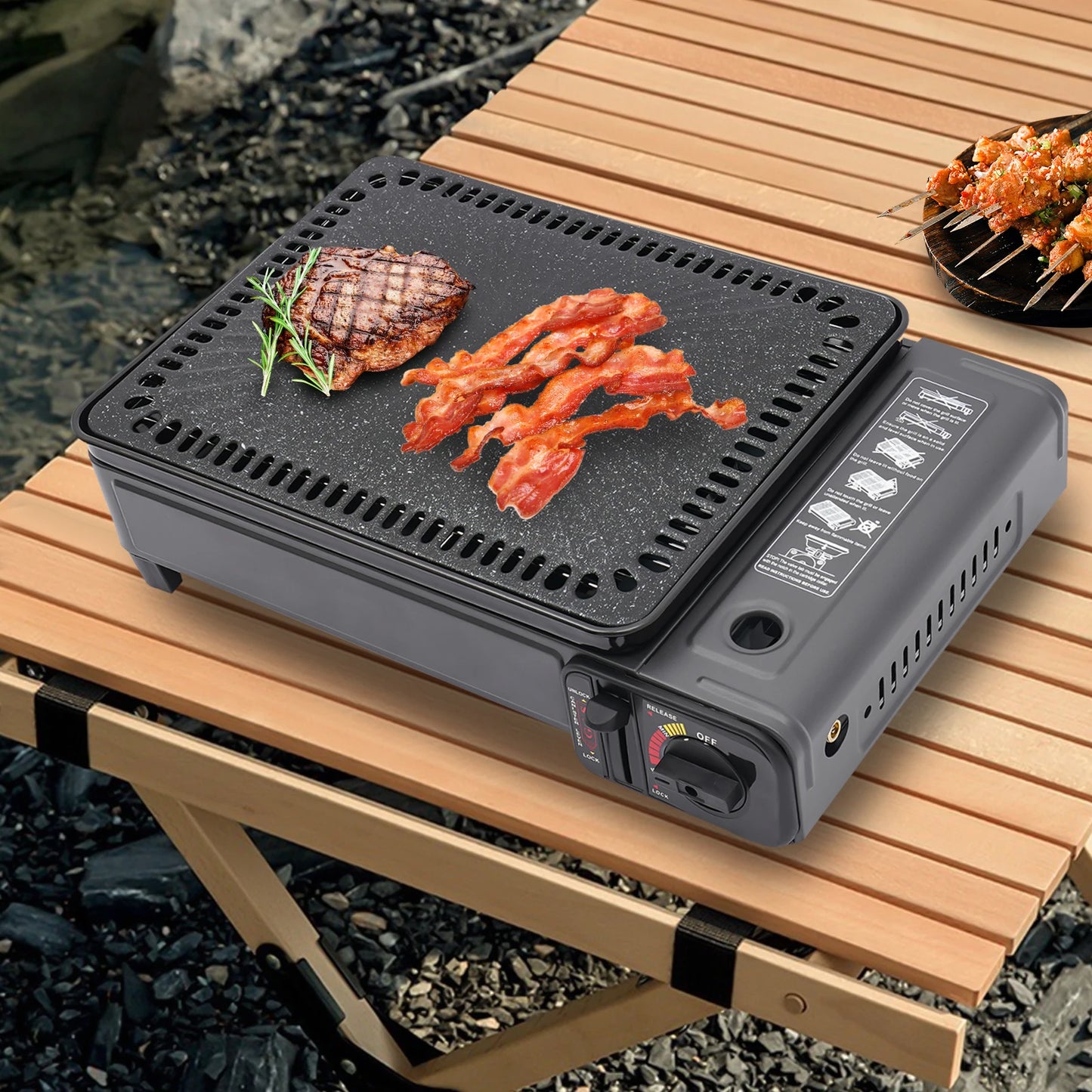 NONECN Portable Butane Camping Grill Stove With Grilling Net