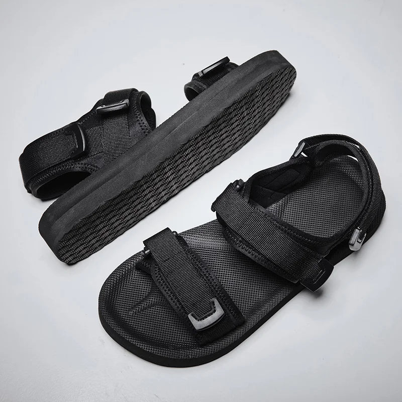 Sanzoog Men Velcro Sandals Adjustable Flat For Wide Foot