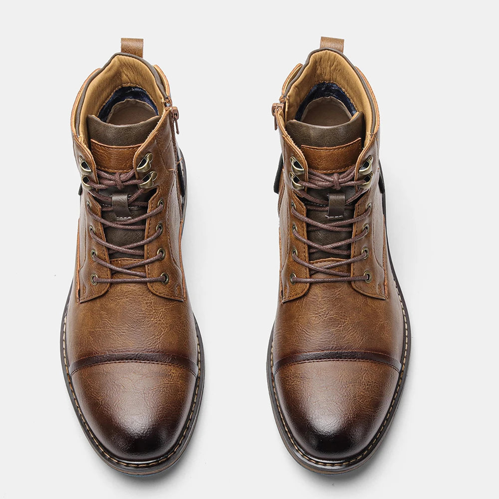 HecraftedCN Retro Leather Men Boots For Spring Season Comfort