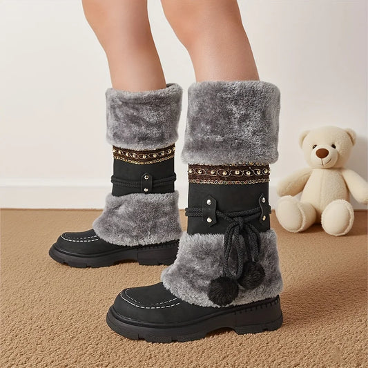 Womens Winter Faux Fur Lining Knee High Snow Boots Platform Heels