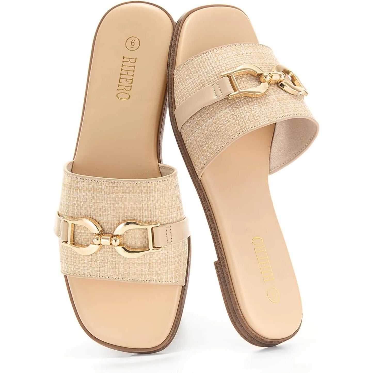 CN Fujian Womens Leather Flat Sandals Memory Foam Insole