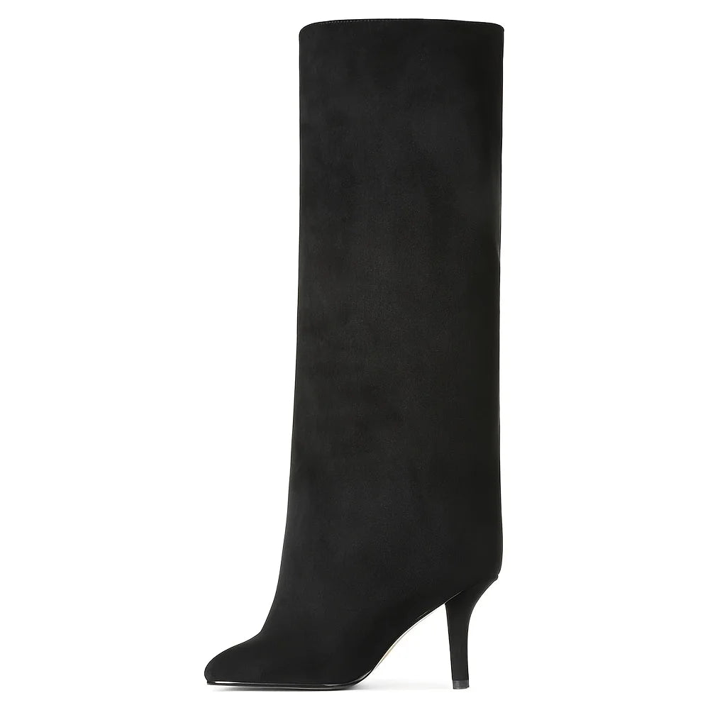 Women's Suede Knee High Boots Stiletto Heel Pull On
