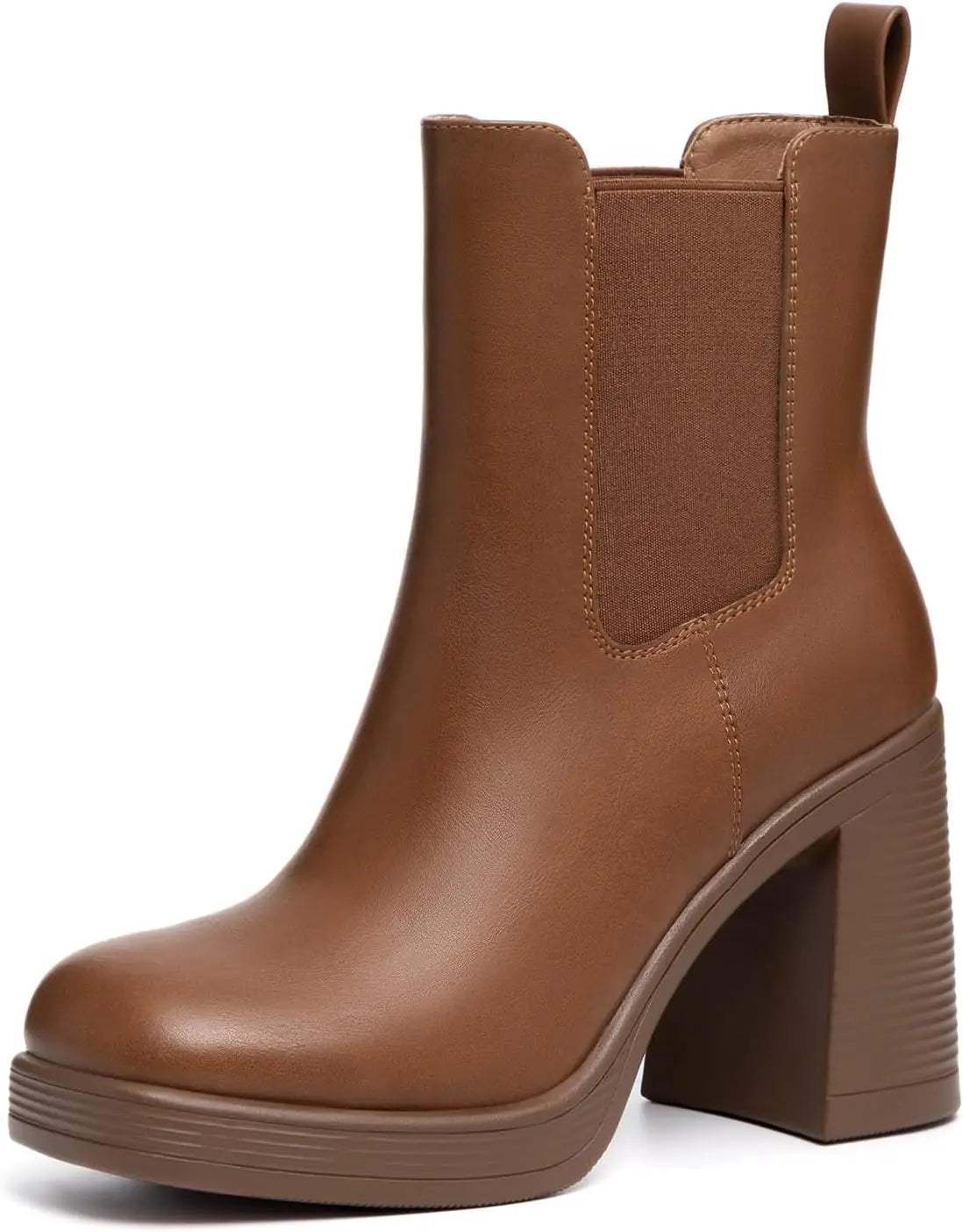 Athlefit Womens Chelsea Platform Boots High Chunky Heel Square Toe