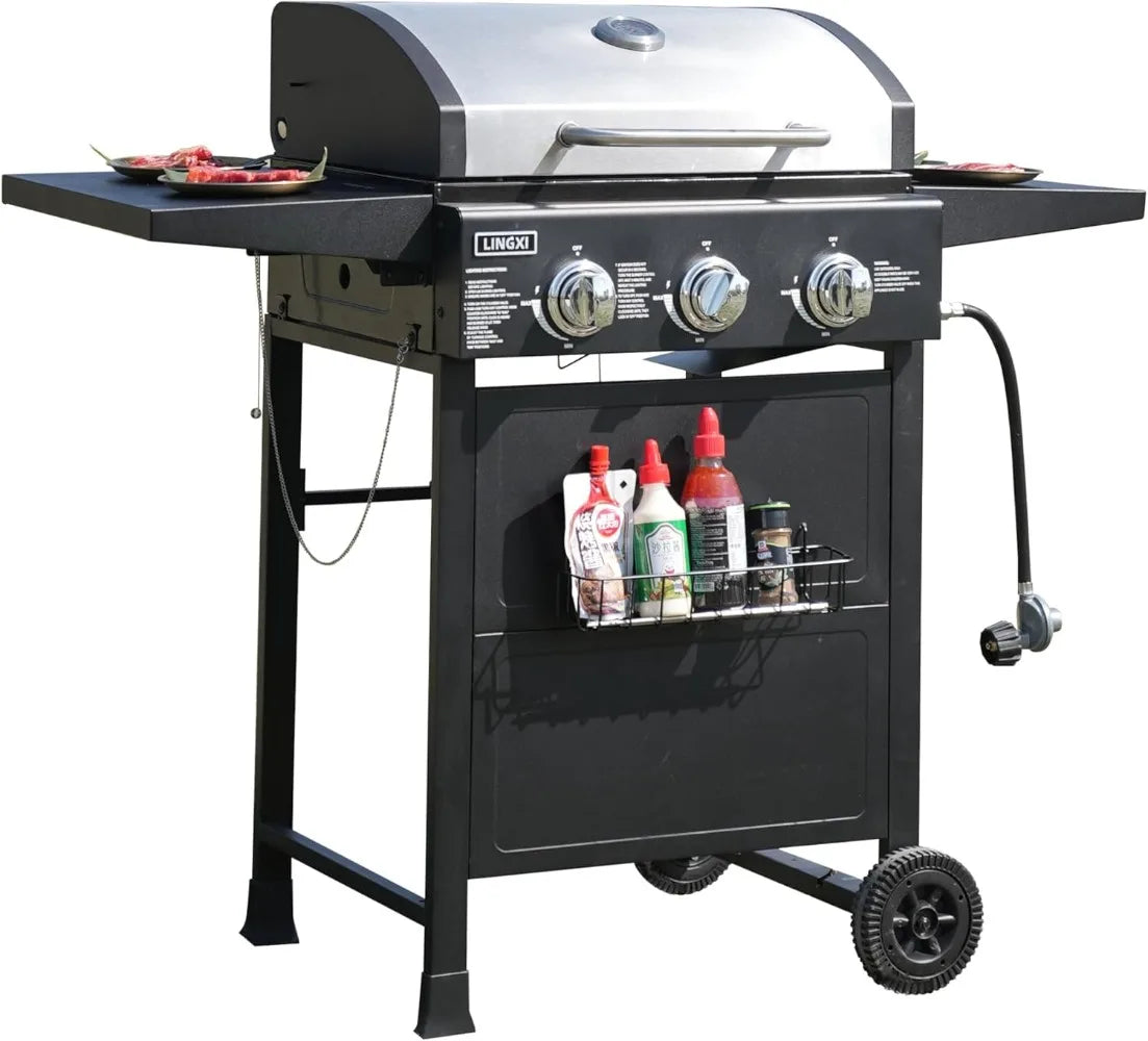 RBXC 3-Burner Propane Gas Grill With Front Hanging Basket