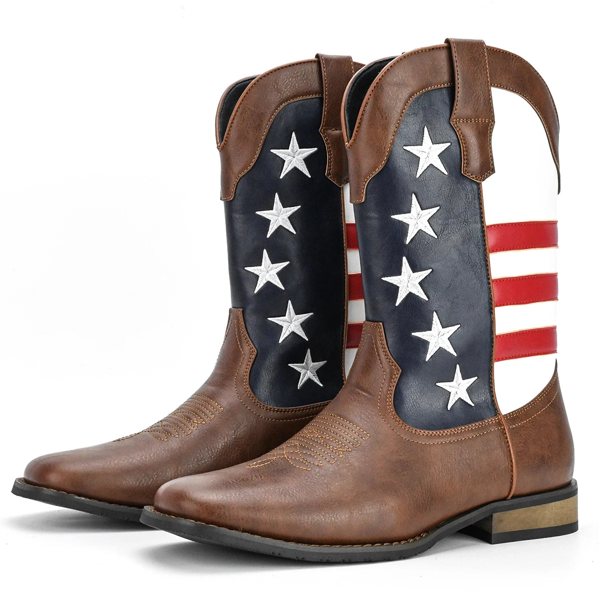 Men's High Top Cowboy Boots With Stars And Stripes Pattern