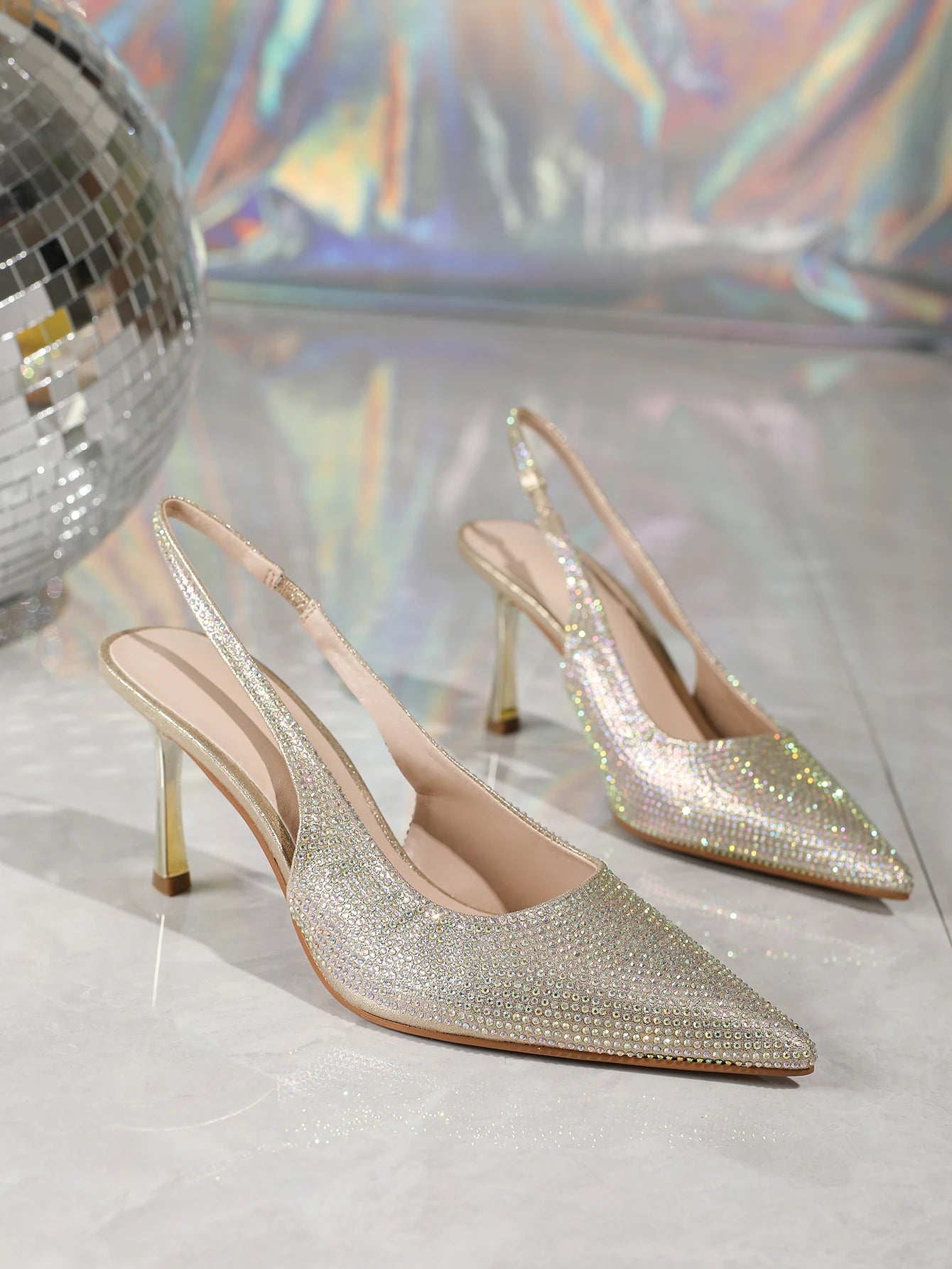 Women's Bow Slingback Heels Pointed Toe Pumps With Elastic Strap