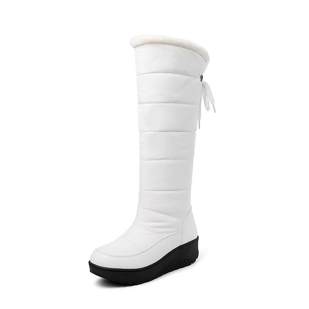 Womens Faux Fur Winter Snow Boots Waterproof Knee High Wedges