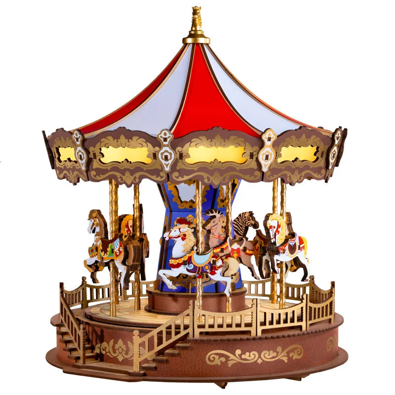 Robotime Rolife Carousel Music Box 3D Puzzle With Light