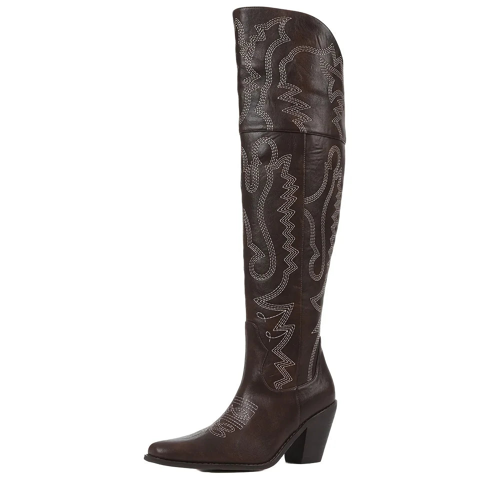 Western Embroidered Cowgirl Boots For Women With Pointed Toe