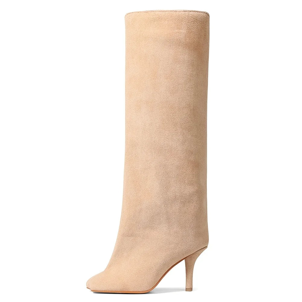 Women's Suede Knee High Boots Stiletto Heel Pull On