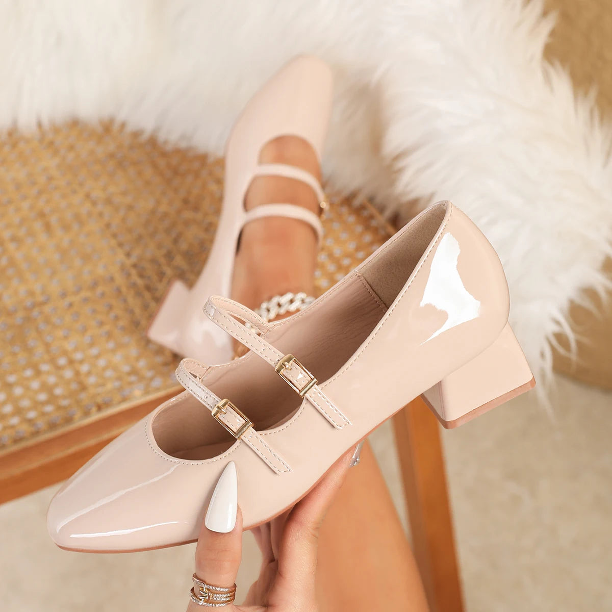 Women Mary Jane Pumps Patent Leather High Heels Dress Shoes