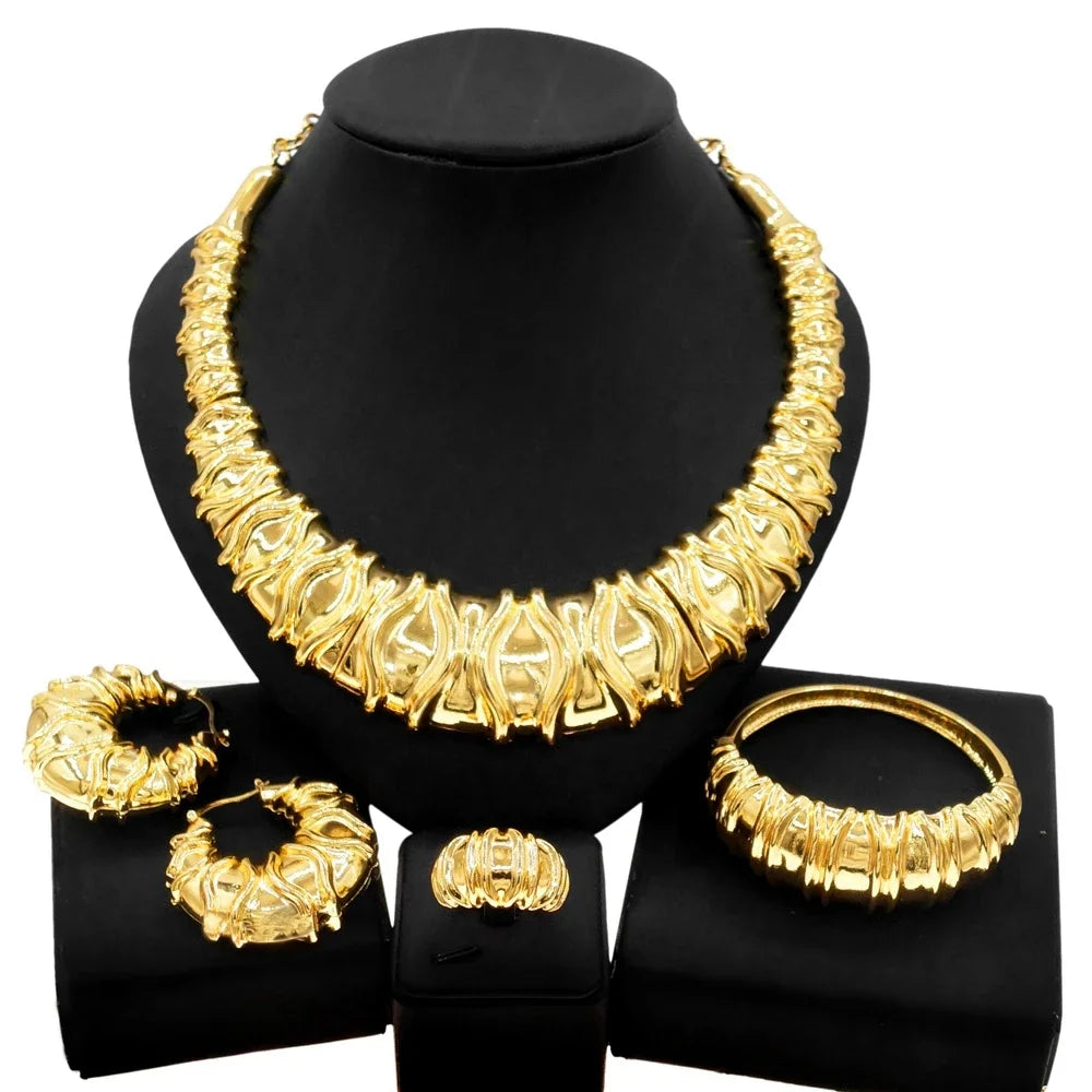 SYHOL Jewelry Set Necklace Earrings Ring Gold Plated