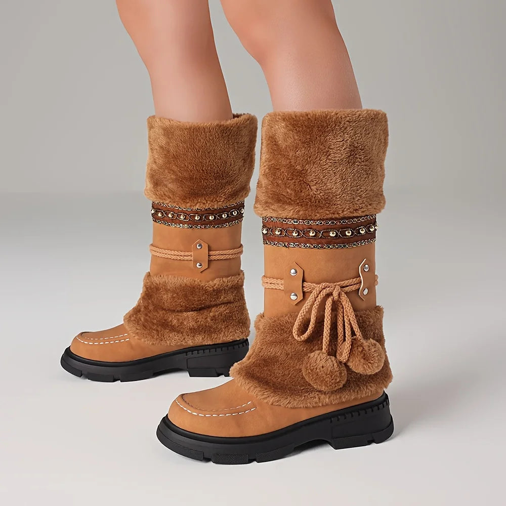 Womens Winter Faux Fur Lining Knee High Snow Boots Platform Heels