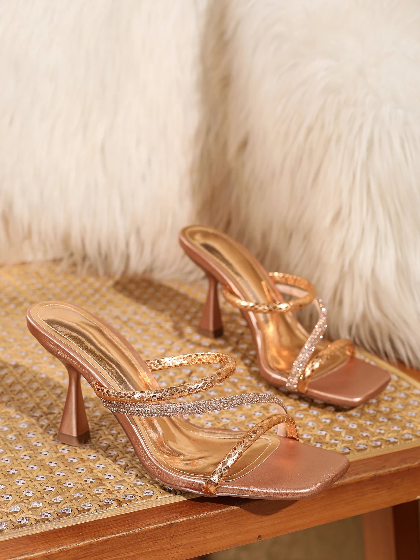 Women Rhinestone Slingback Sandals Open Toe Square Toe Summer Shoes