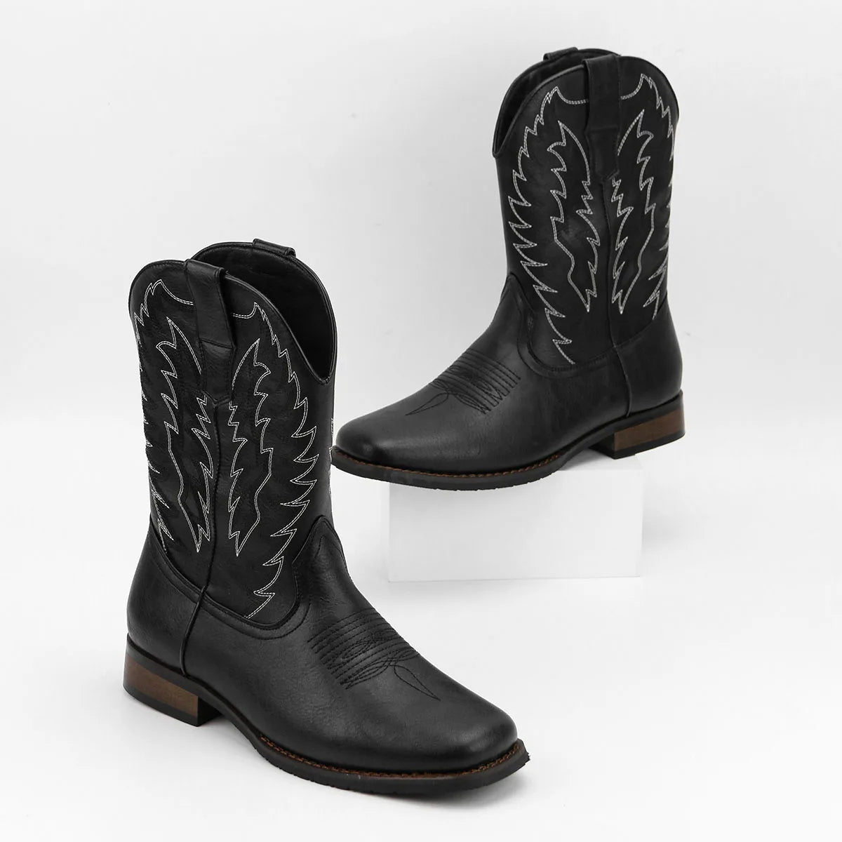 Mens Desert Cowboy Boots Square Toe Phoenix Embroidered Western Boots