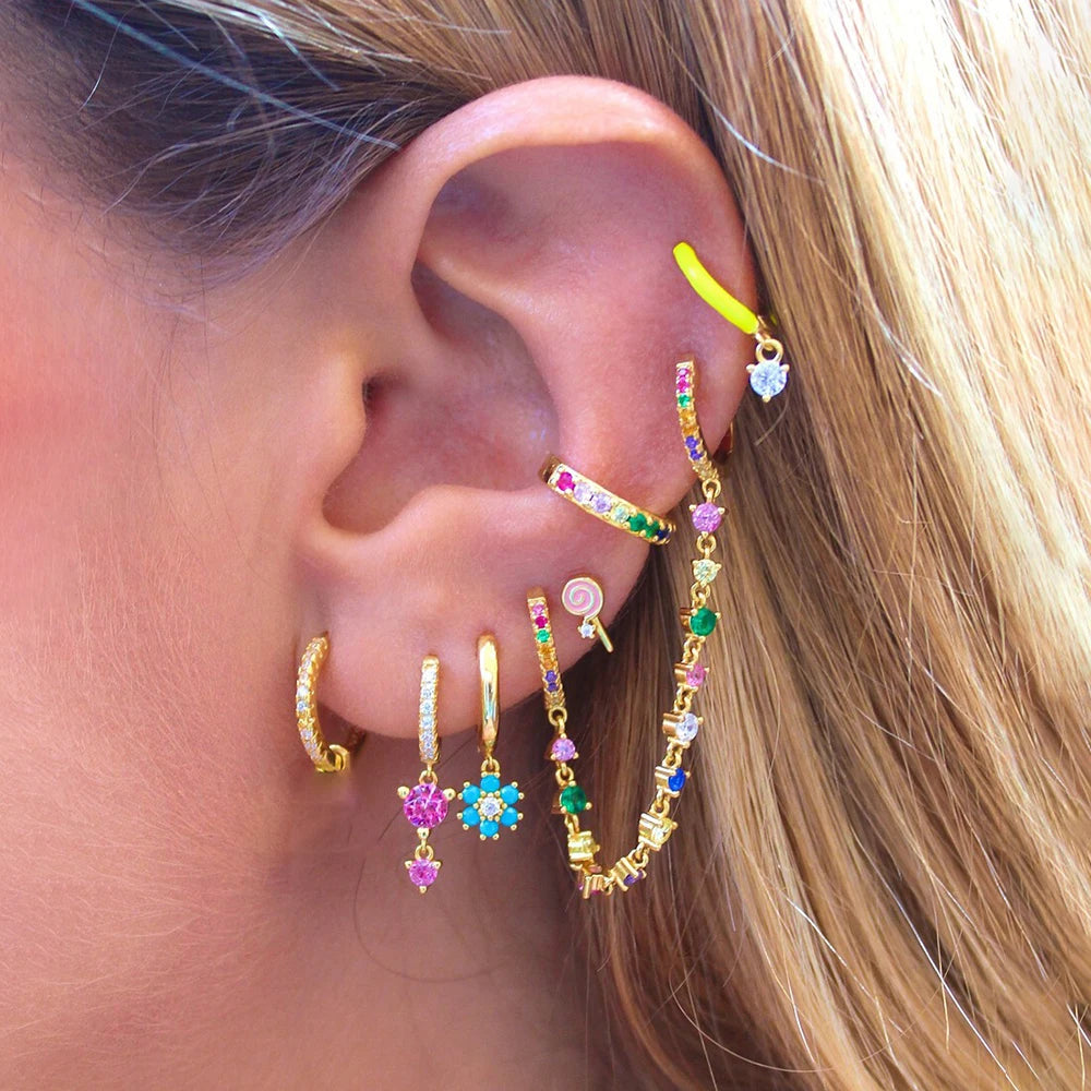 CZ Crystal Chain Drop Earrings Stainless Steel Women