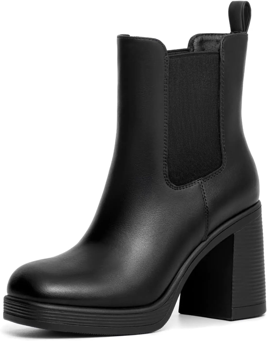 Athlefit Womens Chelsea Platform Boots High Chunky Heel Square Toe