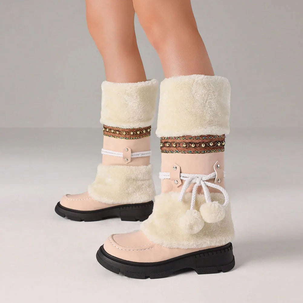 Womens Winter Faux Fur Lining Knee High Snow Boots Platform Heels