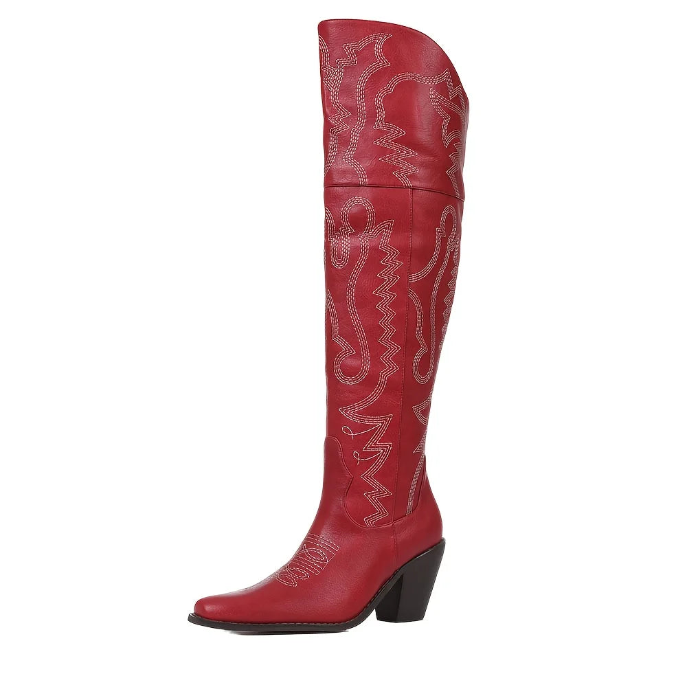 Western Embroidered Cowgirl Boots For Women With Pointed Toe