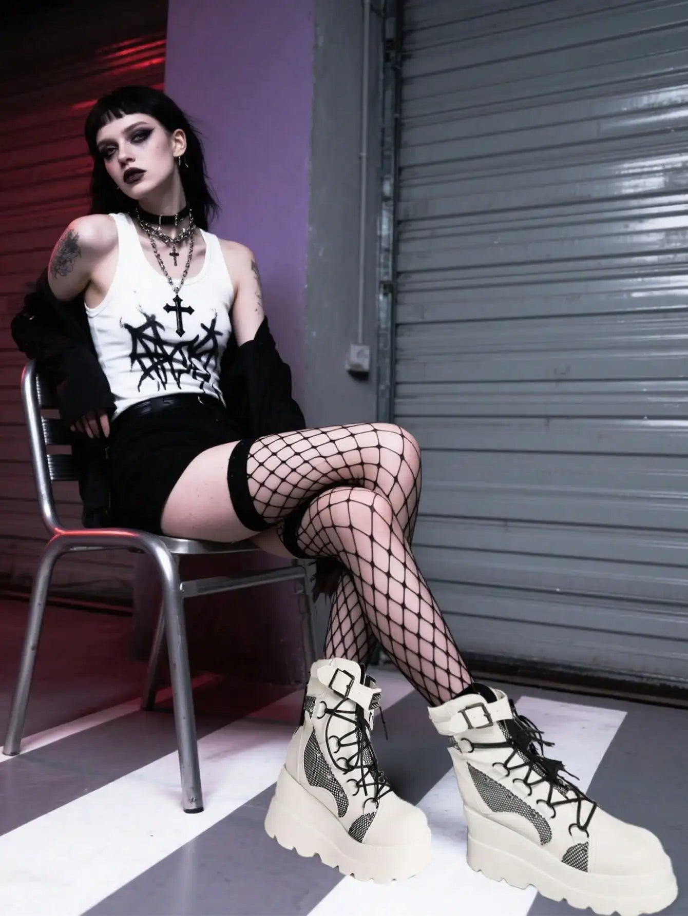 Gothic Platform Combat Boots Wedge Heel Ankle Lace Up
