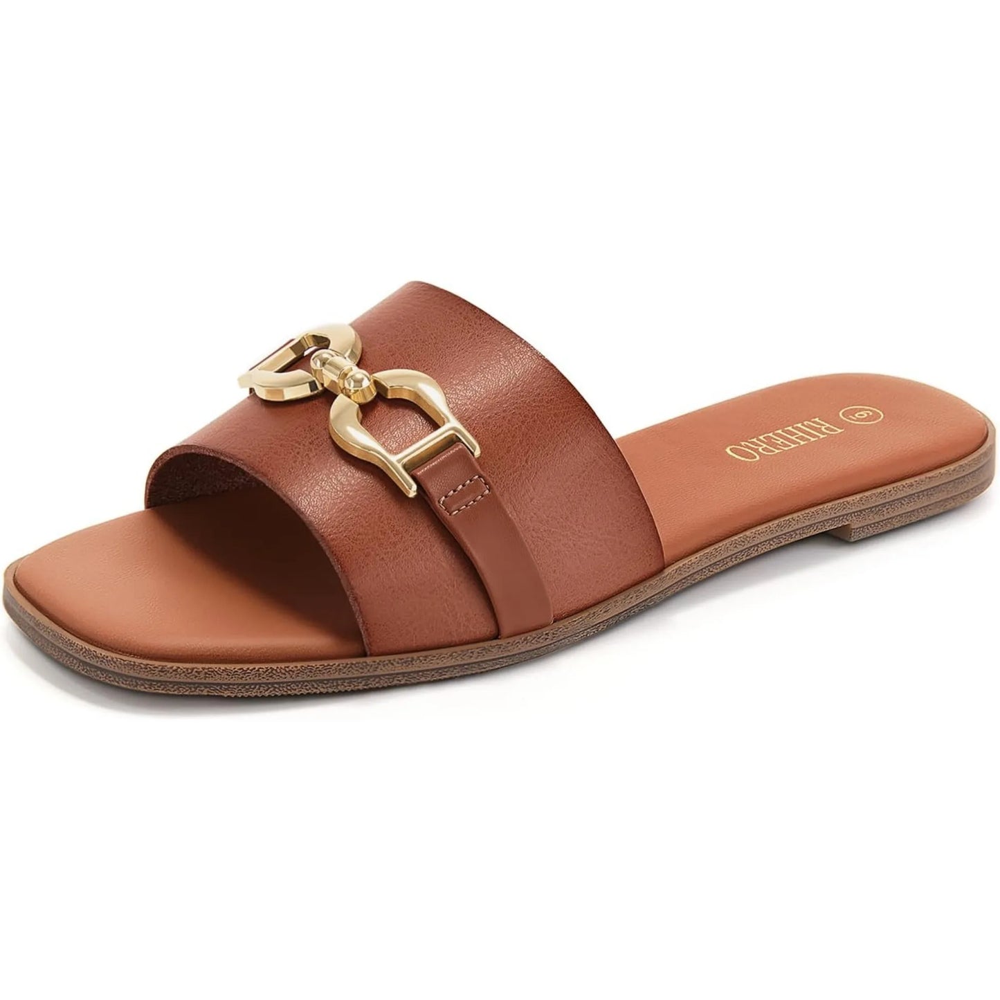 CN Fujian Womens Leather Flat Sandals Memory Foam Insole