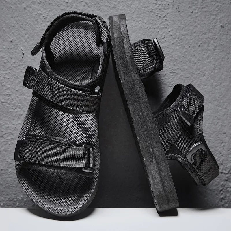 Sanzoog Men Velcro Sandals Adjustable Flat For Wide Foot