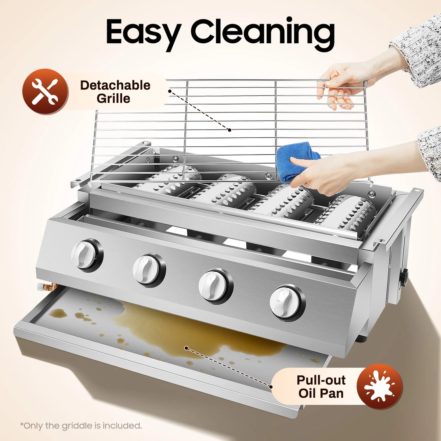 Portable 4 Burner Propane Gas Grill Smokeless Barbecue