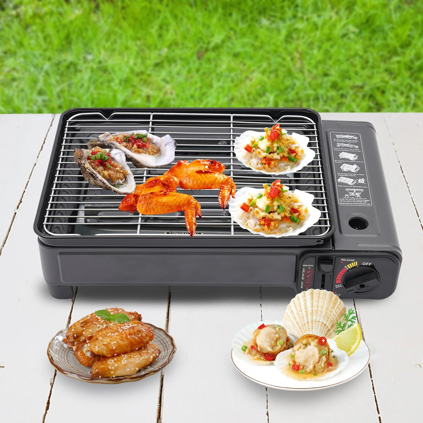 NONECN Portable Butane Camping Grill Stove With Grilling Net