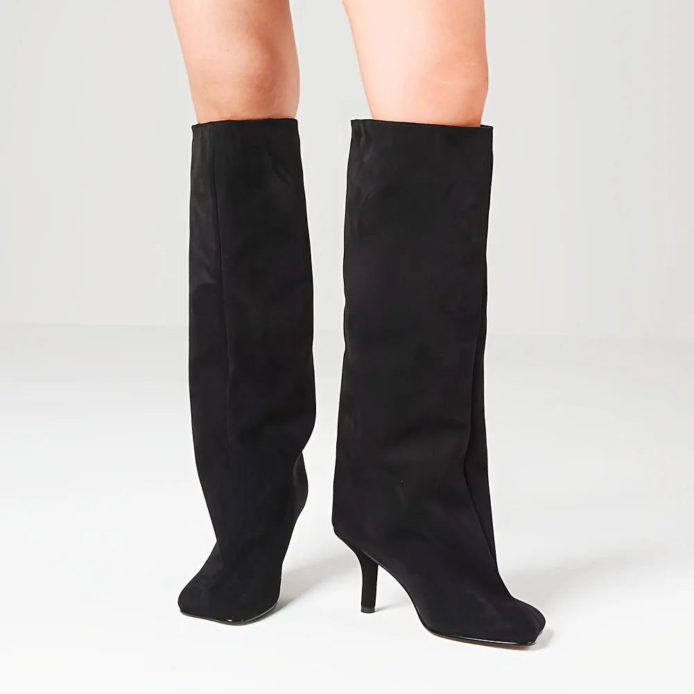 Women's Suede Knee High Boots Stiletto Heel Pull On