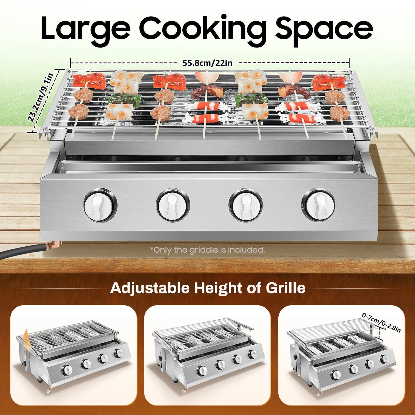 Portable 4 Burner Propane Gas Grill Smokeless Barbecue