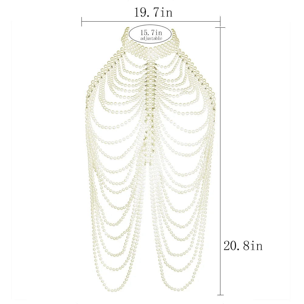 Ccbodily Pearl Shawl Necklaces Sweater Chain For Wedding