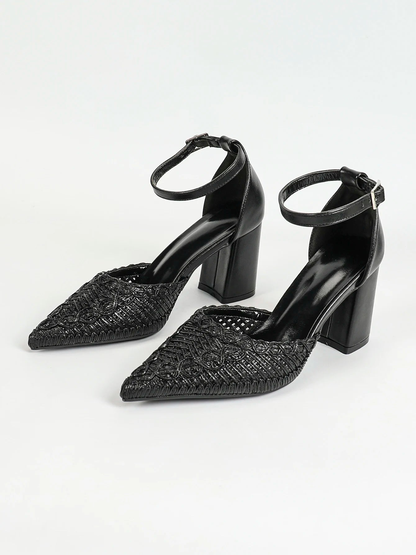 Women's Square Heel Slingback Pumps With Pointed Toe Wedding