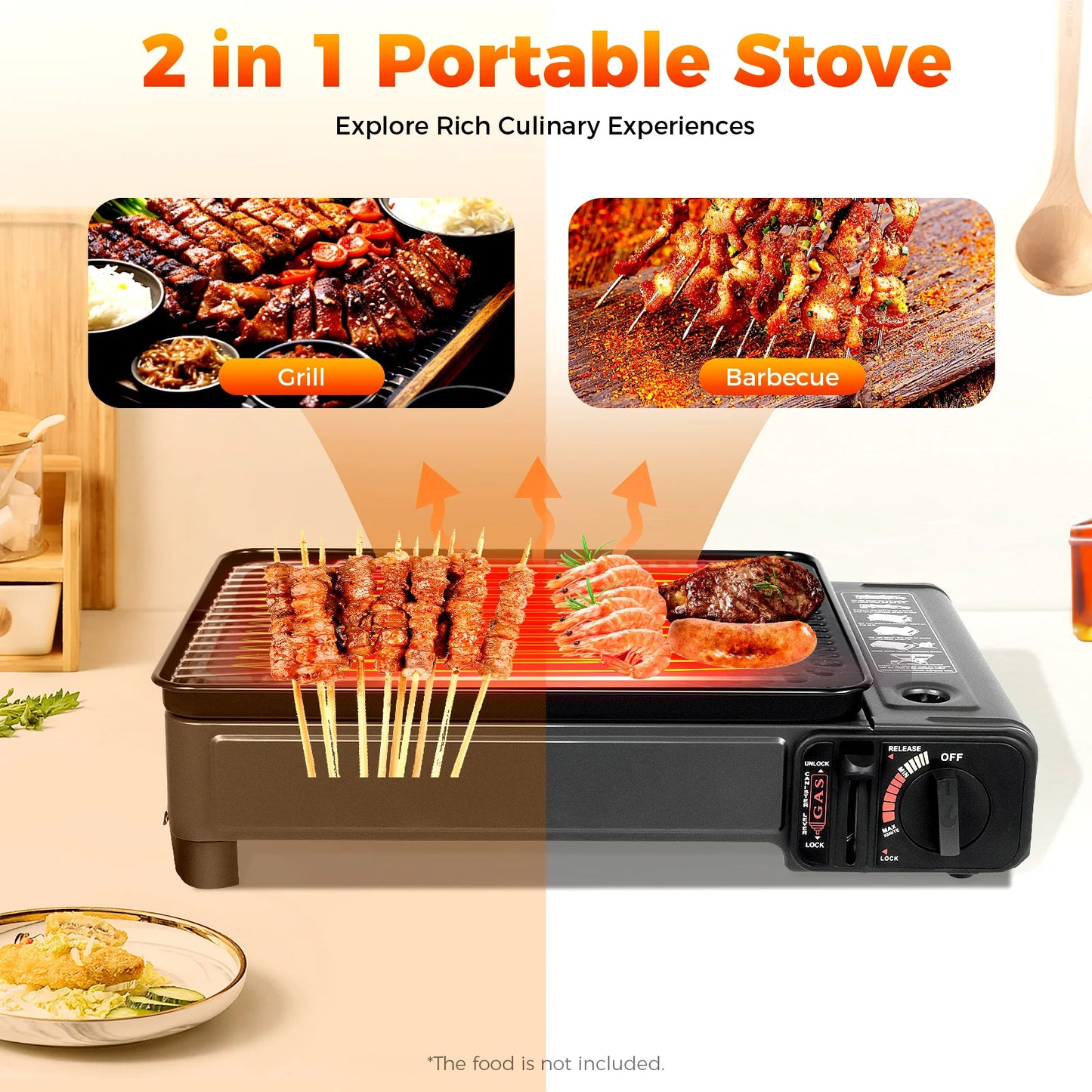 NONECN Portable Butane Camping Grill Stove With Grilling Net