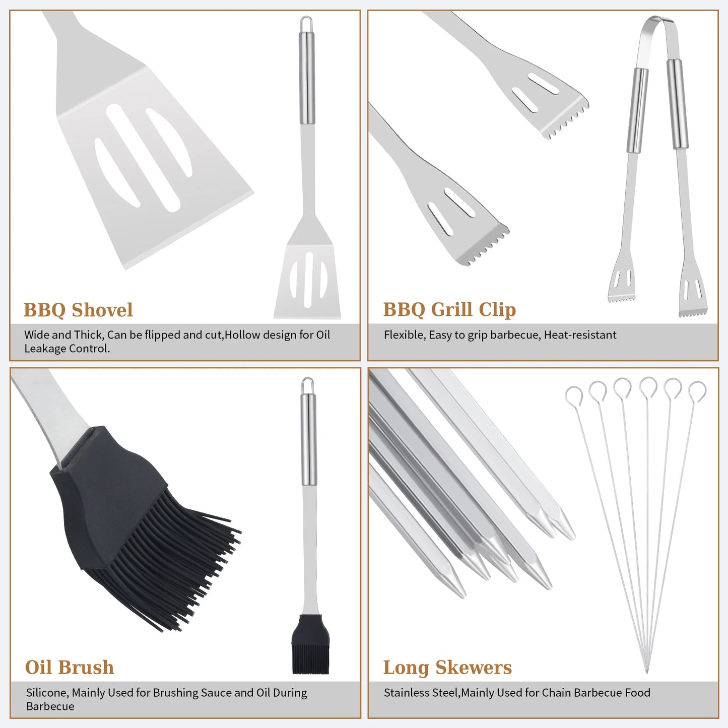 20Pcs Barbecue Utensil Set Heavy Duty Stainless Steel Grill Tools