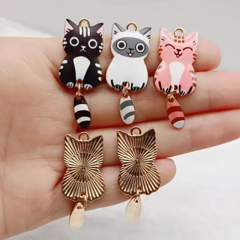 Charms Enamel Cat Charms for Jewelry Making Pendants