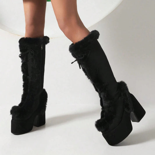 Warm Faux Fur Snow Boots Platform Zipper Women Goth Style