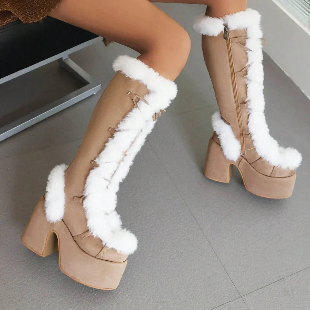 Warm Faux Fur Snow Boots Platform Zipper Women Goth Style
