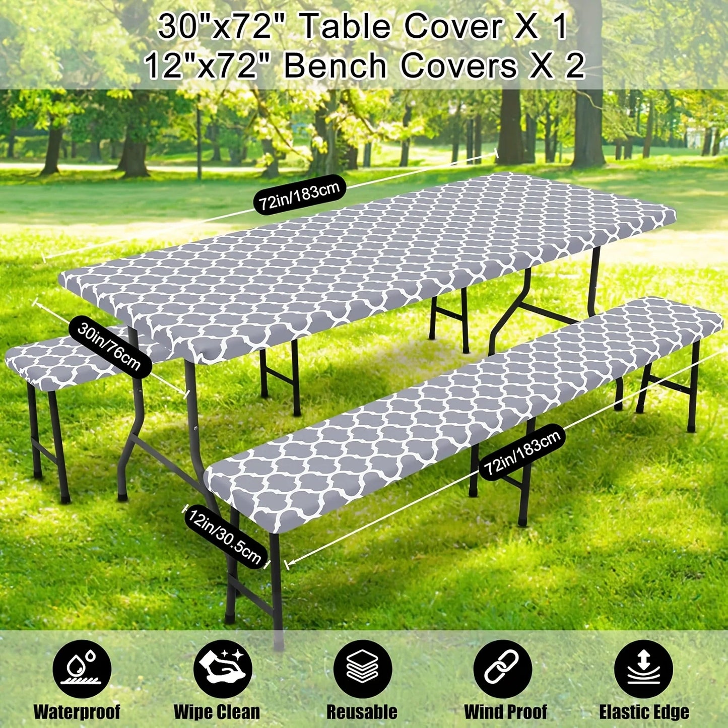 MoroccoTables Picnic Table Covers With Bench Covers Elastic Fitted Tablecloth