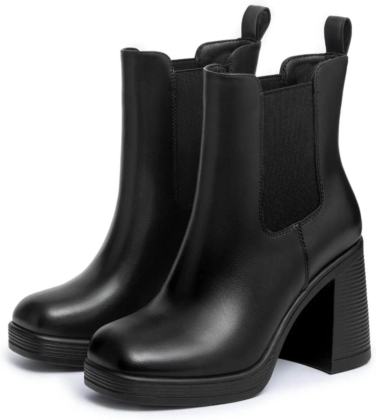 Athlefit Womens Chelsea Platform Boots High Chunky Heel Square Toe