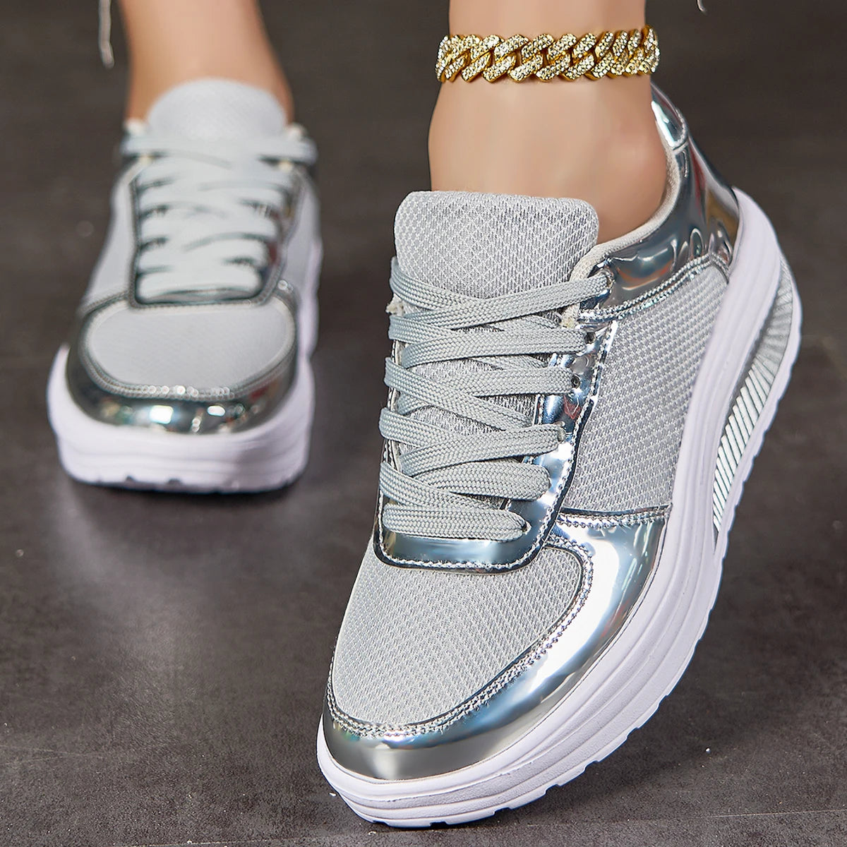 Women Glitter Sneakers Casual Fashion Lightweight Walking Shoes
