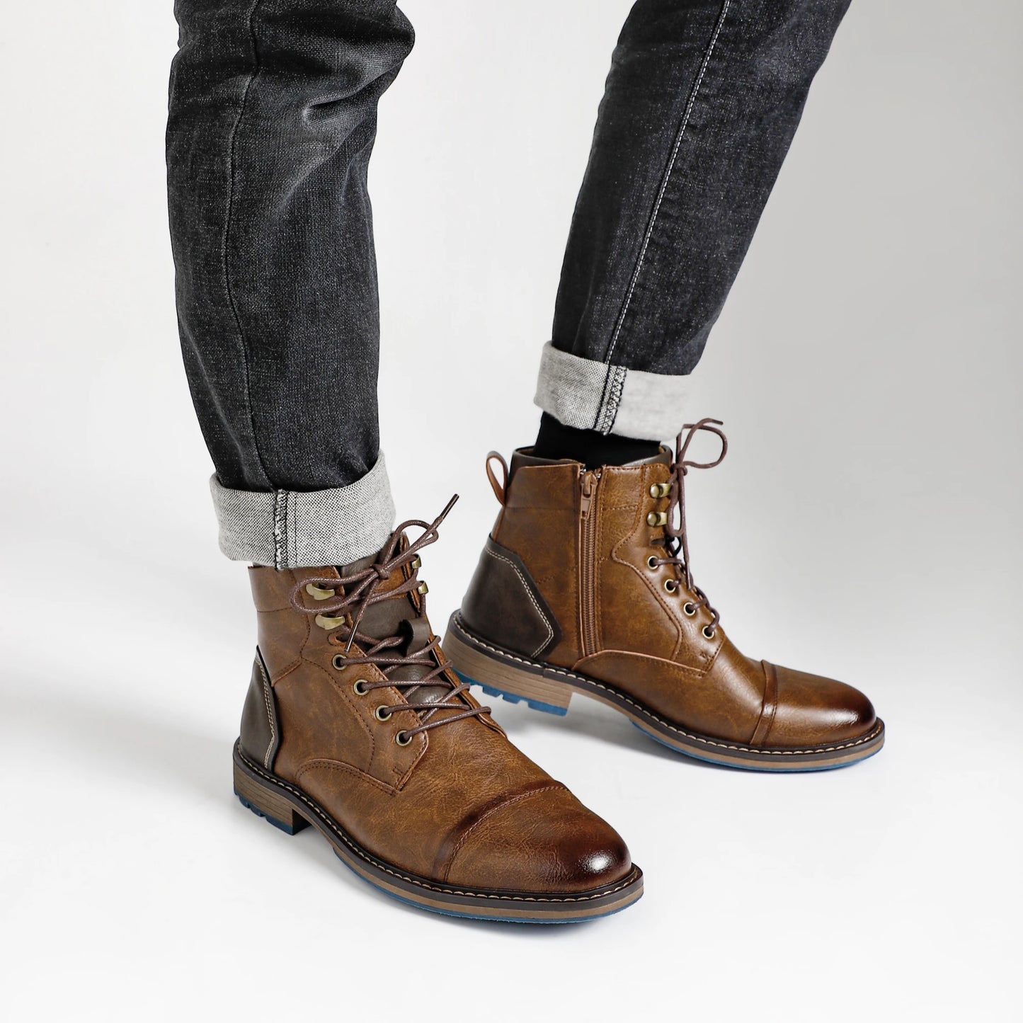 HecraftedCN Retro Leather Men Boots For Spring Season Comfort