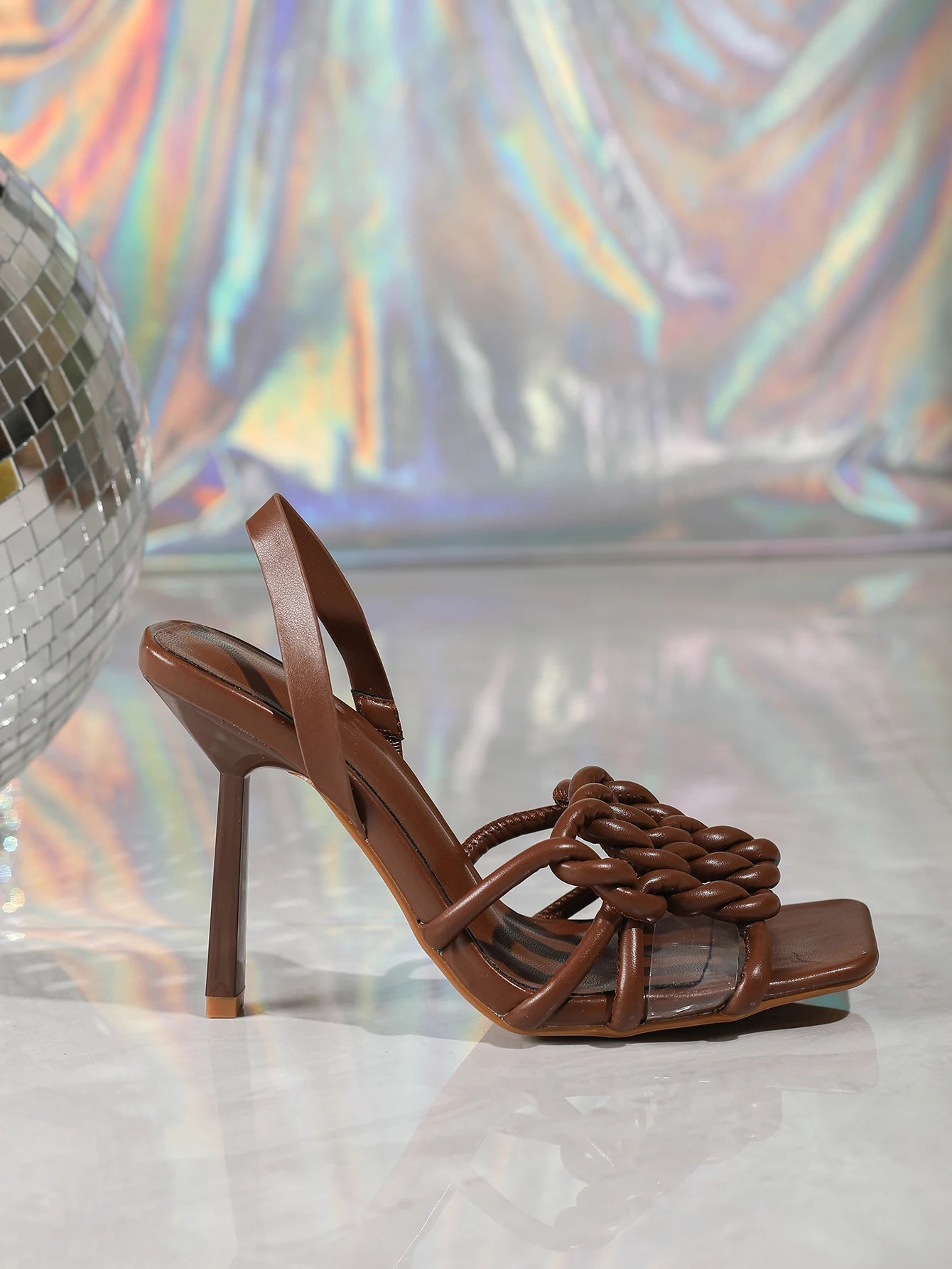 Women's Square Open Toe Strappy Ankle Strap Kitten Heel Sandals