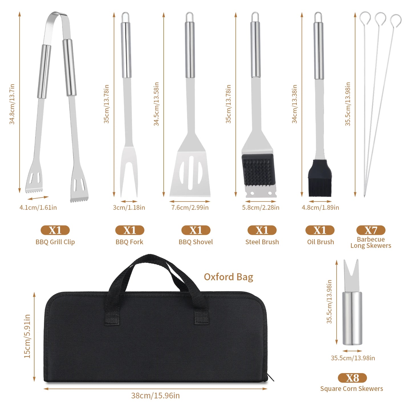 20Pcs Barbecue Utensil Set Heavy Duty Stainless Steel Grill Tools