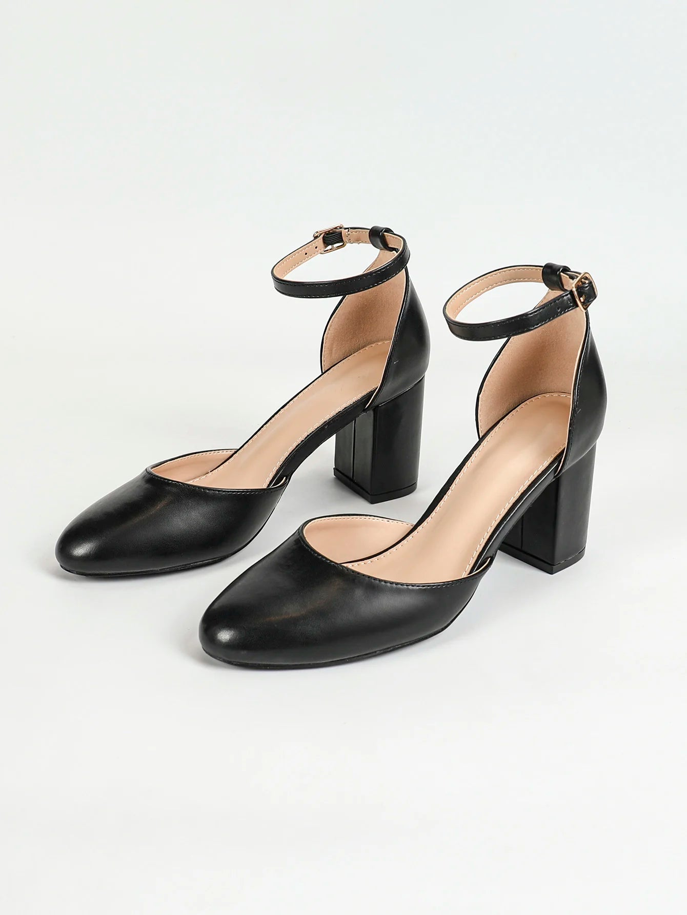 Women's Pointed Toe Low Block Heel Pumps With Adjustable Strap