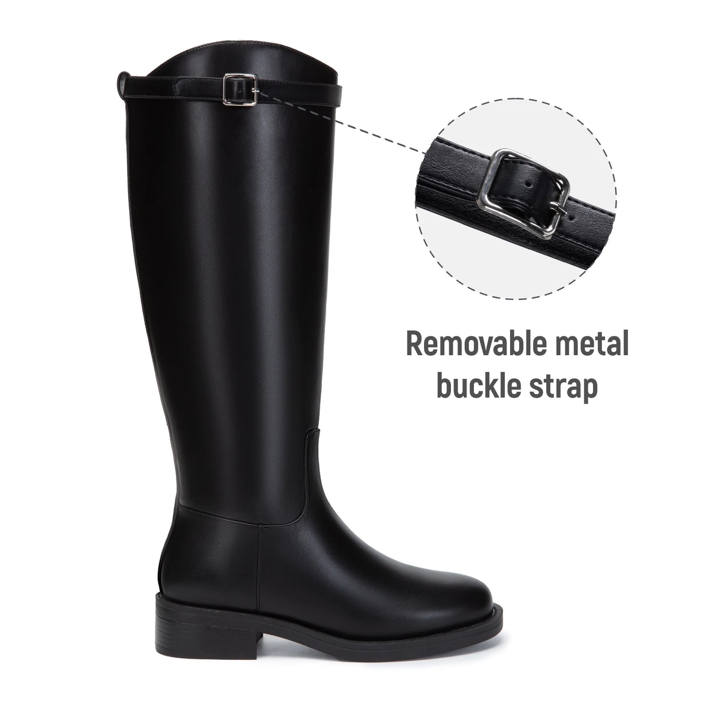 Athlefit Women's Knee High Riding Boots Round Toe Buckle