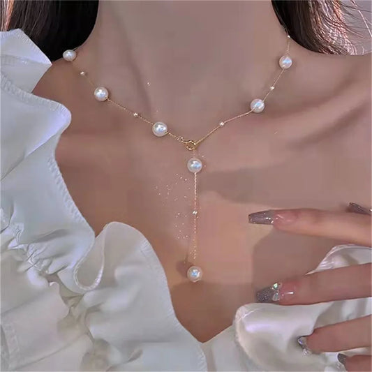 Rinhoo Pearl Tassel Necklace For Women Minimalist Jewelry