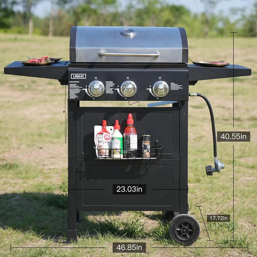 RBXC 3-Burner Propane Gas Grill With Front Hanging Basket