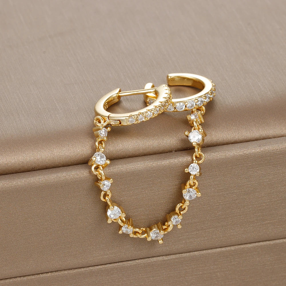 CZ Crystal Chain Drop Earrings Stainless Steel Women